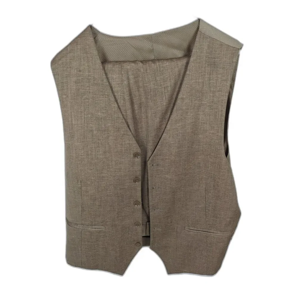 Mazari Men's 3 Piece Suit Tan Textured Size 46R Wool Blend Jacket Vest Pants